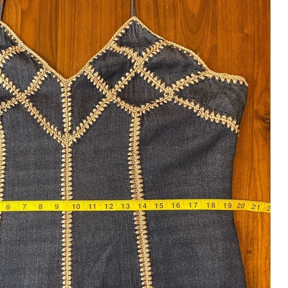 Boho Crochet Ashley Stewart Denim Halter Dress Midi Blue Vintage - Picture 11 of 12